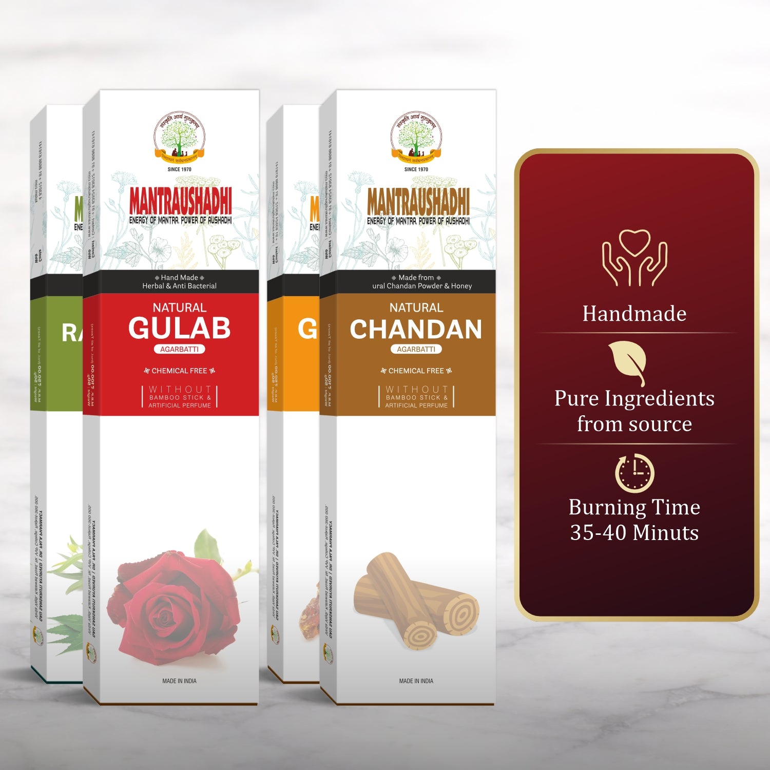 Rose, Chandan, Rog Rakshak & Guggul Fragrance Incense Sticks Pack of 4