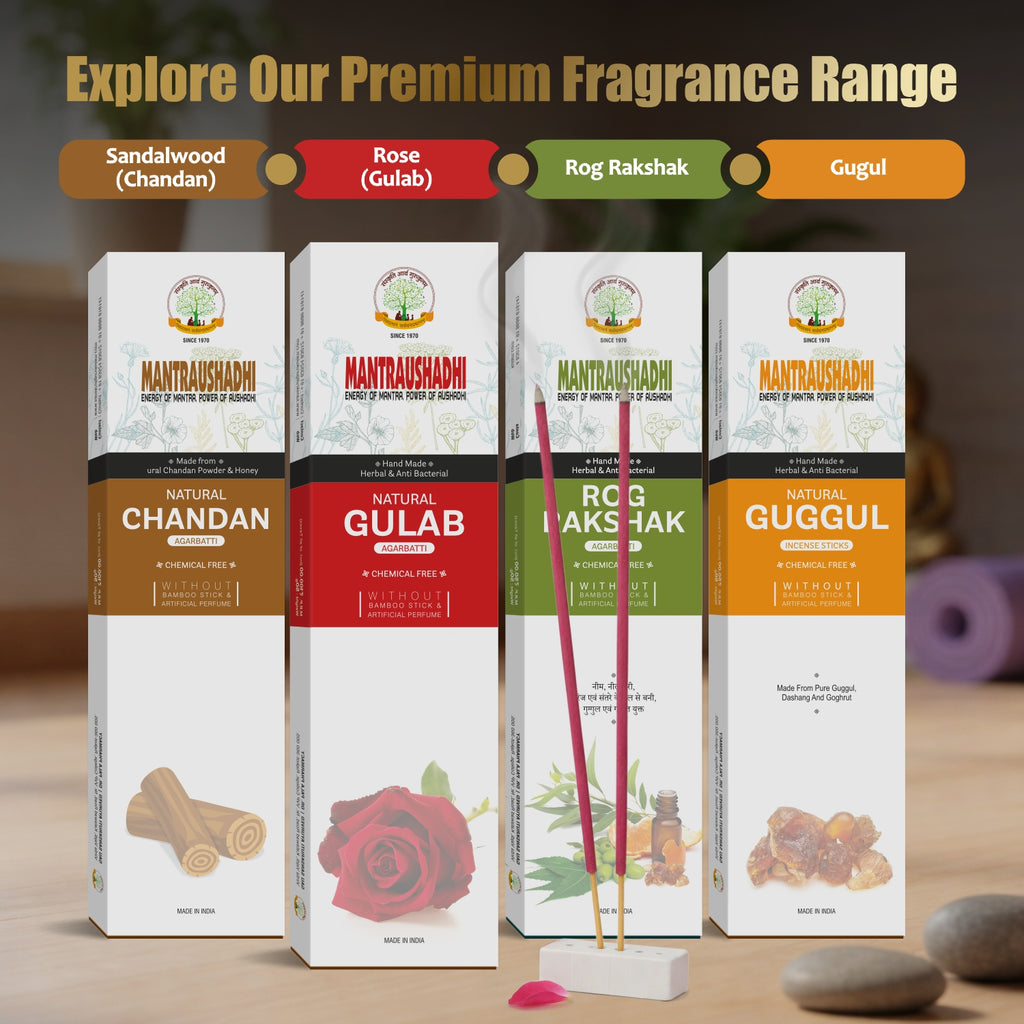 Rose, Chandan, Rog Rakshak & Guggul Fragrance Incense Sticks Pack of 4